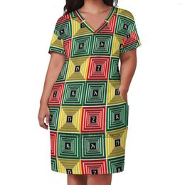 Casual Dresses Abugida Loose Pocket Dress Print Short Sleeve V-Neck 5Xl Perfect For Ethiopians Ethiopian Alphabet