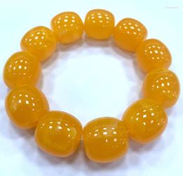 Strand Certified 19x19mm Natural Mexico Yellow Amber Beeswax Barrel Bead Bracelet