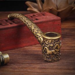 Smoking Pipes Pure copper pipe, handmade relief, Ma Han tobacco bag, pot, old-fashioned traditional small tobacco rod, cut tobacco pipe, men's creative pipe