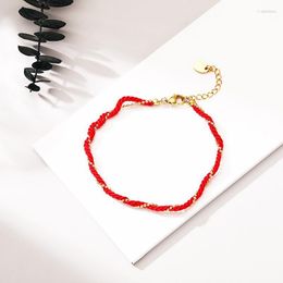 Anklets Summer Style Stainless Steel Anklet Ball Beads Red Rope Gold Plated Chain Bracelet Ladies Jewellery Gift