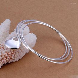 Bangle Favourite Valentine's Day Gift Fashion Silver Colour Jewellery Wedding Round Circle Hanging Heart Bracelet Lady Girl B175 Raym22