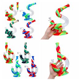 PORTABLE Colourful Silicone Removable Glass Bong Pipes Kit With Philtre Quartz Bowl Nails Tip Straw Oil Rigs Stash Case Smoking Bubbler Waterpipe Cigarette Holder DHL