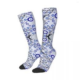 Women Socks Turkish Evil Eye Tree Thigh Knee High Stockings Funny Mediterranean Amulet Over The Calf Tube