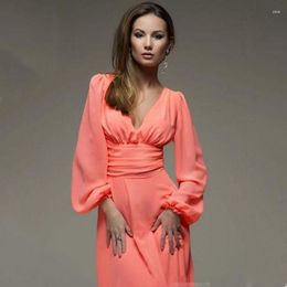Casual Dresses Women Vintage Maxi 2023 Summer Sexy Deep V-Neck Long Sleeve Dress