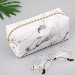 Large Cute Pencil Case Pen Box Zipper Bags Marble Makeup Storage Supplies L29k
