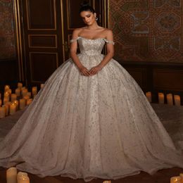 Gorgeous Beading Wedding Dresses Bridal Gowns Beads Crystals Ball Gown Arabic Dubai Off The Shoulder Vestido de Noiva Plus Size2469