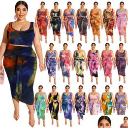 Plus Size Dresses 20778 Womens Summer Tie Dye Printing Tight Buttocks Fashion Casual Suit Large Two Piece Drop Delivery Apparel Dhseq