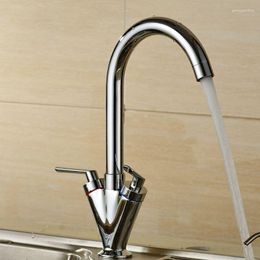 Kitchen Faucets & Cold Water Faucet Chrome Brass Sink Tap Dual Handle 360 Rotation Deck Mounted Flexible Mixer Taps