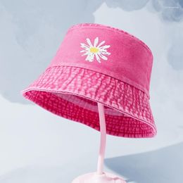Gorros Chapéu de balde de algodão lavado padrão de decoração impressa em margarida Boonie boné respirável embalável praia sol macio acessórios para a cabeça