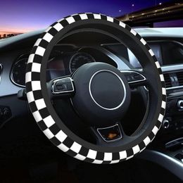 Steering Wheel Covers Black White Checkered 15 Inch For Women Car Universal Anti Slip Neoprene Stretchy SUV Truck Accessories