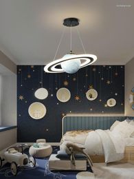 Chandeliers Nordic Children's Room Lamp Boy Simple Bedroom Creative Cartoon Stained Glass Space Planet