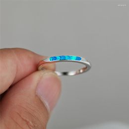 Wedding Rings Simple Fashion Blue Opal Stone Ring Female Cute Small Round Thin Classic Silver Color For Women Stack Jewelry