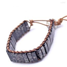 Strand Natural Stone Black Emperial Bracelet Handmade Tube Beads Jewellery Leather Wrap Creative Gifts Couples Bracelets