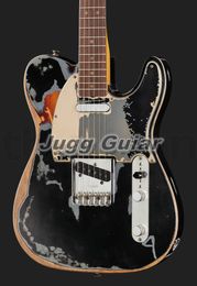 Custom Shop Joe Strummer Signature Road Worn Black Over 3 Tone Sunburst Relic Electric Guitar Alder Body, Maple Neck 3 Saddle Bridge, Black Pickguard