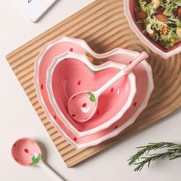 Bowls Cute Rice Bowl And Plates Tableware Set Good-looking A Of Heart-Shaped Student White Collar Office Worker Love Heart-Sh