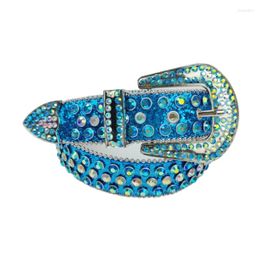 Belts Y166 Women Studded Belt Cowgirl Jean Weatern Bling Waistband Blue Waist