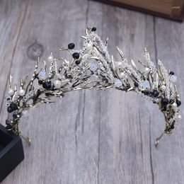 Hair Clips Baroque Bronze Vintage Princess Crown Handmade Artificial Pink/Black Rhinestone Quinceanera Wedding Accessory Hairwear