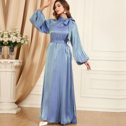 QNPQYX New Evening Party Dress O Neck Elegant Dubai Moroccan Arabic Robe Femme Muslim Women Belt kimono Clothing Dresses abaya Ramadan