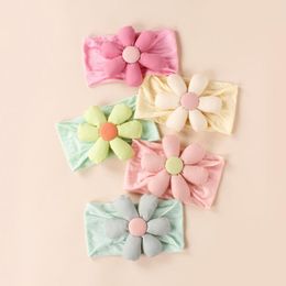 Hair Accessories 24pc/lot Big Flower Nylon Headbands Baby Solid Head Wraps Children Girls Headband Kids Party