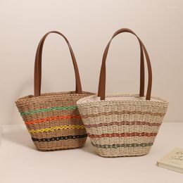 Evening Bags Colorful Stripes One Shoulder French Straw Braided Bag 2023 Large Capacity Female Seaside Holiday Beach