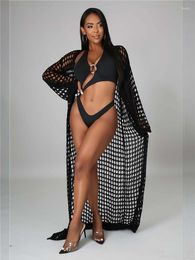 Casual Dresses IDress Women's Crochet Cover Up Long Sleeve Knitted Swim Dress Swimwear Cardigan Cape Summer Maxi Hollow Out Beach