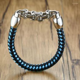 Bangle 2023 Fashion Trend Europe And Ameerica Style Stainless Steel Chain Leather Braided Red Blue Bracelet Suitable For Women Men Raym22