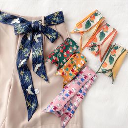 Belts 2023 Kearon Lengthened Ladies' Narrow Imitation Silk Dresses Belt Fashionable Double Printing Summer Hats Ribbons Bag Bandage