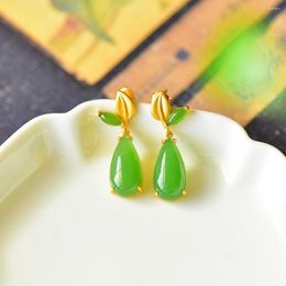 Dangle Earrings 2023 Autumn Original Natural Hetian Jade Drop-shaped Classical Green Delicate And Elegant Ladies Silver Jewelry