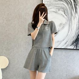 Women's Tracksuits Casual Sports Two Peice Sets Womens Summer 2023 Preppy Style Lapel Short Sleeved T-shirts Elastic Waist Shorts 2 Piece