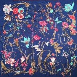 Scarves KOI LEAPING Woman Fashion Silk Scarf Flower Painting 130 Big Square Decoration Wife Gift Headscarf High Quality Shawl