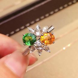 Cluster Rings High Quality Yellow White Green Zircon 925 Sterling Silver Ring Girl Party Lovely Jewellery Accessories Sister Birthday Gift