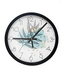 Wall Clocks Watercolour Flowers Branches Leaves Blue Custom Print Round Clock Silent Watch Living Room Kitchen Bedroom Home Decor