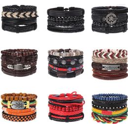 Bangle 60sets/lot Rope Leather Bracelet Sets Vintage Handmade Bangles Wrisband Retro Punk Style Men's Jewellery Wholesale