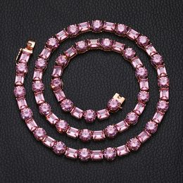 8mm 16-24inc Yellow White Rose Gold Colours Round Square Shiny CZ Tennis Chain Necklace Fashion Jewellery Nice Gift for Men Women