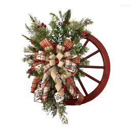 Decorative Flowers Christmas Wooden Waggon Wheel Wreath Front Door Wall Decorations