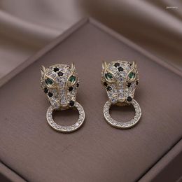 Stud Earrings 14k Gold Plared Fashion Jewelry Exquisite Copper Colorful Zircon Big Leopard Round Earring Elegant Women's Party