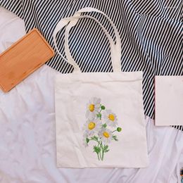 Shopping Bags Little Daisy Floral Summer Wild Plant Canvas Shoulder Tote Bag For Women Handbags Eco Reusable Vintage Fashion