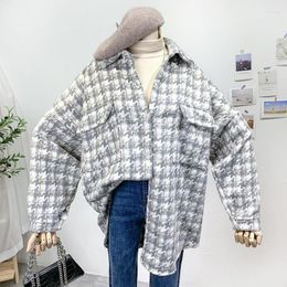 Women's Blouses Korean Loose Casual Thousand Bird Checkered Shirt Jacket For Women Autumn And Winter Versatile Retro Suede Fried Street