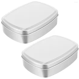 Storage Bottles 2 Pcs Small Container Square Aluminum Box Jewelry 9.5 7 2.5cm Makeups Silver Empty Soap Travel