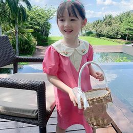 Girl Dresses 2023 Summer Affordable Luxury Fashion Girls Skirt Doll Collar Dress Comfortable Casual Princess Kids Clothing Boutique