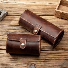 Watch Boxes & Cases Brown Vintage Cow Leather Box 2 Slot With Round Buckle Outdoor Portable Travel Storage And 3 Gift BoxWatch