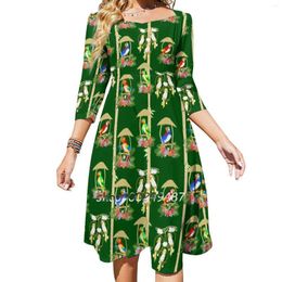 Casual Dresses Tiki Room Birds Square Neck Dress Sweet Summer Women Elegant Halter Print Enchanted Tropical