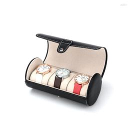 Watch Boxes 3 Slots Roll Protective Case Chic Portable Vintage Leather Display Storage Box With Slide In Out Organisers