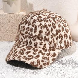 Beanies Women's Autumn And Winter Warm Leopard Print Plush Baseball Cap Adjustable Hat Distressed Custom Embroidered