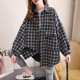 Women's Blouses Autumn Street Woollen Blouse Vintage Plaid Loose Boyfriend Tunic Shirts Women Casual Korean Long Sleeve Tops Blusas Camisas