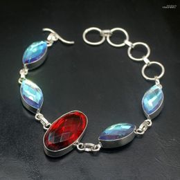 Link Bracelets Glowing Fashion MysticTopaz Dichroic Glass Charms Links For Women 8.75 Inch HD690