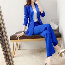 Women's Two Piece Pants Women's Office Suit Fashion Blazer Pant Female Print Coat Long Sleeve And Ankle-length Work Wear Set G561