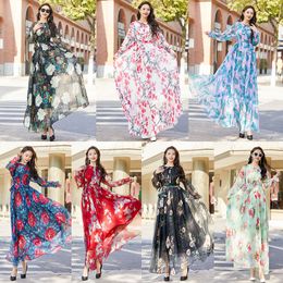 Women Dress Printing Patchwork Lapel Neck Pullover American African Ladies Dress With Belt For Summer