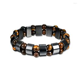 Charm Bracelets Tiger Eye & Hematite Stone Beads Bracelet Handmade DIY Jewelry Strand For Men Women