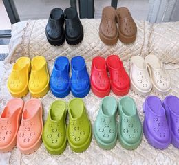 Perforated Rubber Flats Sandals Luxury Platform Slide Soft Hollow Pattern Made Blue Purple Green Yellow Red Black White Thick Sole slippers size 35-41